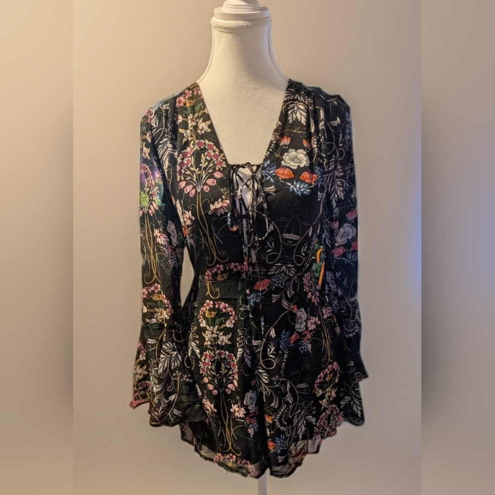 Floral Black Romper
